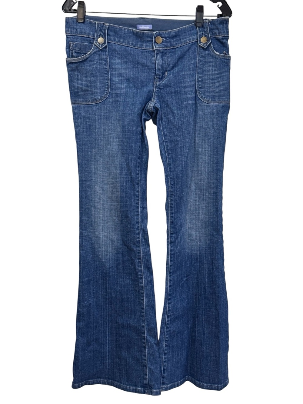 Gap Maternity Demi Panel Flare Jeans Blue Patch Pocket Y2K